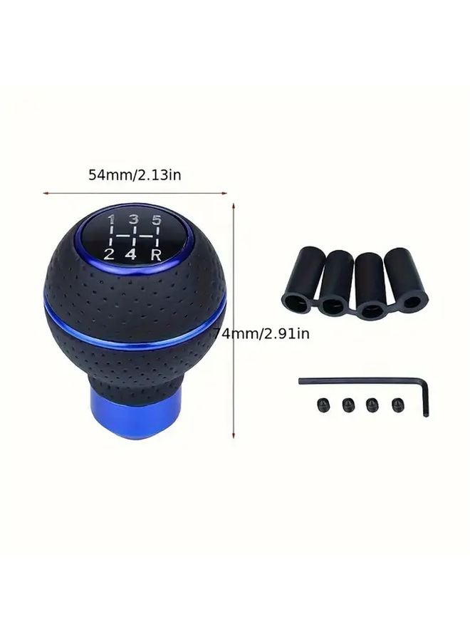 Blue Universal PU Leather 5 Speed Manual Racing Shift Knob with Aluminum Adapters - Image 3